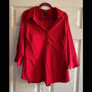 Red Stretchy Collared V-Neck Blouse - 3X